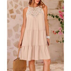 Bohemian Lace Crochet Ruffled Stitching Sundress Mini Dress